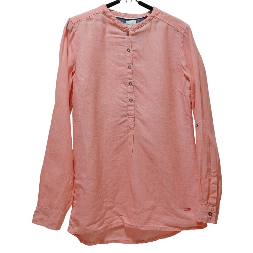 Lee Cooper 100% Linen Tunic Womens L Pink Coral Roll Tab Sleeves Resort Vacation